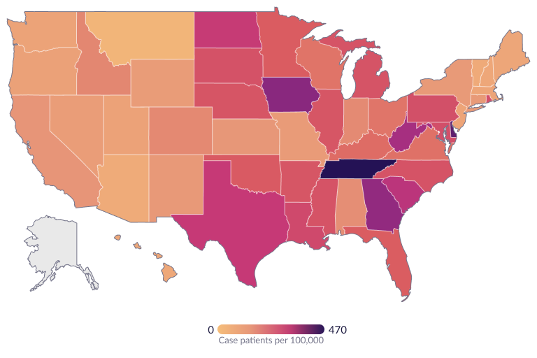 Cases of Hand, Foot, and Mouth Disease by State Between October 5 and October 18, 2025